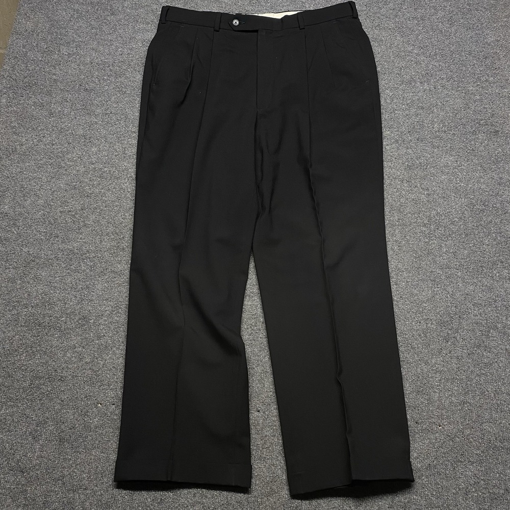 Pleated Dress Pants Cuffed Creased Black Measured 36 Waist Inseam 29.5